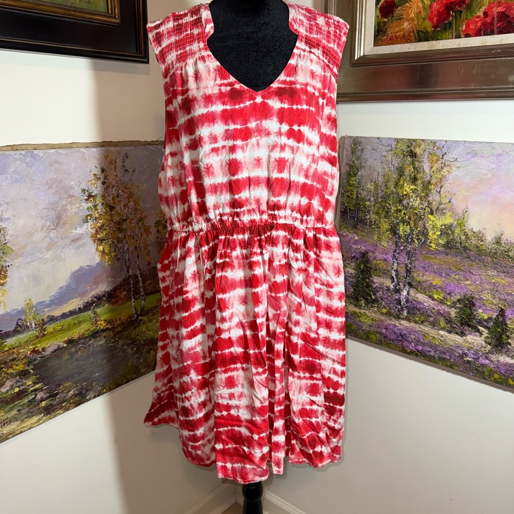 Torrid Red and White Tie-Dye Mini Dress size 2